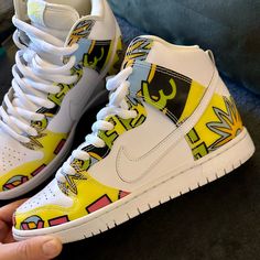 Almost Brand New Nike Sb Dunk X De La Soul Limited Edition High Top Sneakers . These Are So Fresh And So Clean! They Have Only Been Worn Once. Comes With Original Box. Does Not Come With Yellow Laces. Check Out All Of The Shoes In My Closet So Fresh, Nike Sb Dunks, Sb Dunk, Yellow Lace, Nike Sb, New Nike, White Nikes, High Top