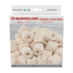 the packaging for marineland ceramic filter rings is white and contains several different types of filters