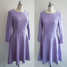 "DESCRIPTION Every modern lady needs a lilac shade dress in their wardrobe. Inspired by Kate Middleton's lavender dress. This is one of the most memorable outfits worn. This stylish piece features a cinched in waistband, boat neck collar and a flare skirt. You may check out the actual dress in this post: https://whatkatewore.com/2017/07/21/kate-in-emilia-wickstead-for-final-day-of-poland-germany-tour/ **We have revised the current pattern of this dress to be more fitted at the hips and the flare Elegant Lavender A-line Dress, Purple Long Sleeve Formal Dress, Purple Long Sleeve Dress For Formal Occasions, Purple A-line Midi Dress For Wedding, Purple A-line Fitted Dress, Elegant Long Sleeve Purple Dress, Purple Fitted A-line Dress, Fitted A-line Lavender Dress, Purple Fitted A-line Midi Dress