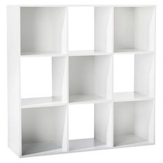 a white bookcase with six sections on each side