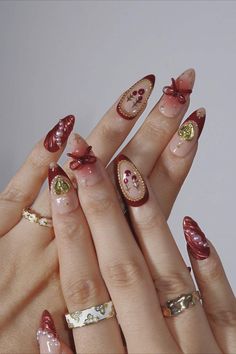 Get ready to celebrate in style with these festive winter nails, featuring classic red and green shades with gold accents for that perfect holiday touch! Perfect for Christmas, Thanksgiving, and beyond, these holiday nails will keep your look fresh and chic through the fall and winter seasons. #HolidayNails #ChristmasNails #ThanksgivingNails #NovemberNails #FallNails #WinterNails #FallMakeup #MakeupTutorials #NailArt #PressOnNails #NailInspo #NailSalon #NailDesigns #SimpleFallNails Red French Tip, Simple Fall Nails, December Nails, Red French, Medium Almond, Cute Christmas Nails, Pretty Gel Nails, Green Shades, Pearl Nails