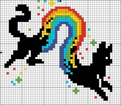 a cross stitch pattern with a horse and rainbow