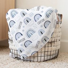 a blanket that is on top of a basket