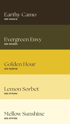 four different shades of yellow, green, brown and white in the same color scheme