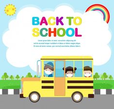 the back to school poster features two children in a bus