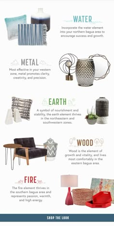 an info sheet describing the different types of furniture and decor items in this article, which includes