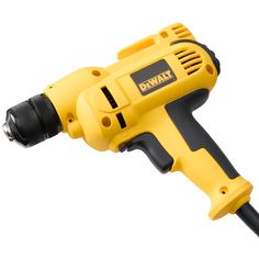 a drill that is yellow and black with the words dew on it's side