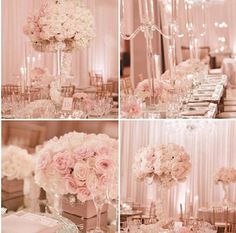 the tables are decorated with pink and white flowers