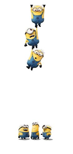 three minion characters are flying in the air with their eyes closed and one is upside down