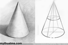 a drawing of a cone on the left and an image of a cone on the right