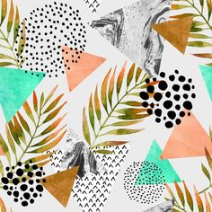 an abstract pattern with leaves and dots