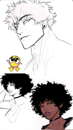 two drawings of people with different hair styles and colors, one is black and the other has