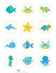 an image of sea animals in circles