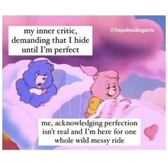 two bears sitting on top of a bed next to each other with the caption saying, my inner circle, demands that i hide until i'm in perfect