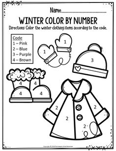 the winter color by number worksheet for kids to learn how to count numbers