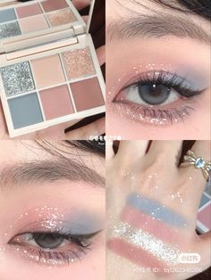 Light Blue Prom Makeup Looks, Kpop Eye Makeup, Blue Prom Makeup Looks, Kpop Makeup Looks, Light Blue Prom Makeup, Blue Prom Makeup, Light Blue Prom, Gentle Style