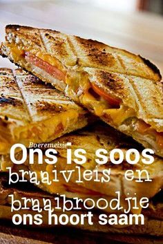 two grilled sandwiches stacked on top of each other with the words omis is soos