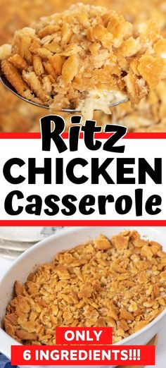 the recipe for ritz chicken casserole is shown in three different pictures, with text overlay