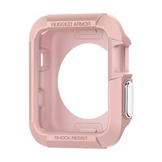 the rugged armor case for the apple watch series is shown in pink and features an adjustable buckle