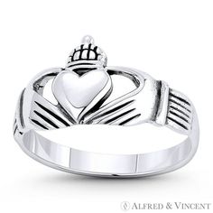 The featured ring is cast in oxidized .925 sterling silver and showcases an Irish claddagh centerpiece finished with a classic flat band for a comfortable fit. Your purchase will include a 30-Day Exchange or Money-Back Guarantee & Free US Shipping. Please email us for more details regarding this listing. Size: 8.  Color: Metal Type.  Gender: unisex.  Age Group: adult. Irish Claddagh, Masonic Ring, Charm Rings, Size 10 Rings, Womens Engagement Rings, Promise Ring, Womens Jewelry Rings, White Gold Rings, Sterling Ring