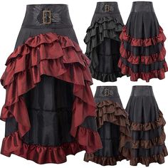 Retro Vintage Medieval Renaissance Ruffle Dress Skirt Corset Pirate Women's Cosplay Costume Casual Daily Skirts 2023 - US $29.99 Steampunk Dress Victorian, Middle Ages Dress, Gaun Abad Pertengahan, Steampunk Skirt, Steampunk Dress, Gothic Skirts, Women Costume, Fest Outfits, Corset Skirt