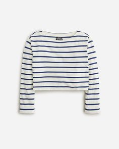 Shop for the Cropped boatneck T-shirt in mariner cotton for women. Find the best selection of women womens-categories-clothing-t-shirts-and-tank-tops-long-sleeve available in-stores and on line. T-shirts & Tank Tops, Denim Coat Jacket, Jcrew Women, Top Light, Light Sweater, Denim Coat, Crop Shirt, Boat Neck, Long Tops