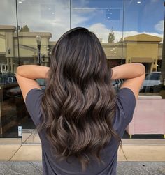 Iced Mocha Hair Color, Subtle Brown Balayage On Black Hair, Brown Blended Balayage, Latte Highlights On Dark Hair, Brunette Balayage Hair Natural, Milk Tea Balayage On Black Hair, Black To Brunette Hair, Dark Brown Hair Babylights, Dark Brown Hair With Subtle Dimension