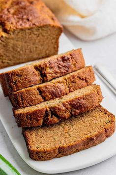 slices of zucchini bread on a white plate