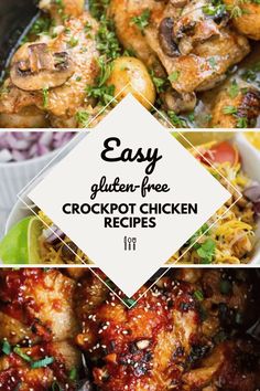 the recipe for crockpot chicken is shown in three different pictures, with text overlay