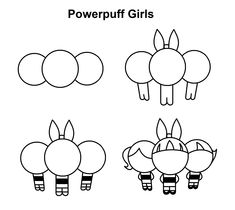 four different types of powerpuff girls coloring pages with the text,'how to draw