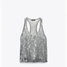 Clear Grey Festive Silver Tops For Summer, Zara New, Sequin Top, Zara Tops, New Color, Sequin, Zara, Tank Tops, Grey