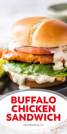 the buffalo chicken sandwich has lettuce and tomato on it