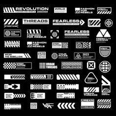 a black and white poster with many different logos