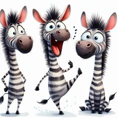 three cartoon zebras with their mouths open