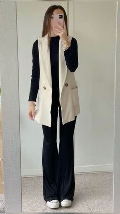 Look Office, Fall Transition Outfits, White Vest, Gilet Long, Classy Work Outfits, Stylish Work Outfits, Easy Trendy Outfits