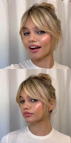 Layered Blonde Hair Medium With Bangs, Face Framing Layers Shoulder Length Curtain Bangs, Mandy Moore Hair Bangs, Long Bangs Oval Face, Shorter Curtain Bangs Medium Hair, Curtain Bangs Long Hair 2024, Ash Blonde Balayage Curtain Bangs, Bangs With Benefits Short Hair, Kaley Cuoco Hair Bangs