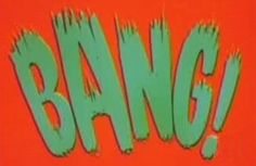 the word bang written in green on an orange background