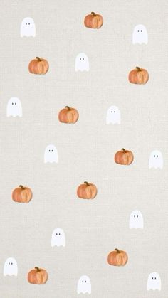 a white background with orange pumpkins and ghost faces