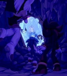 sonic the hedgehog and his friends are walking through a cave