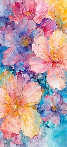 watercolor painting of pink and yellow flowers