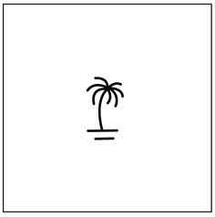 a black and white drawing of a palm tree in the middle of a square frame