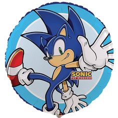 a blue foil balloon with an image of sonic the hedge