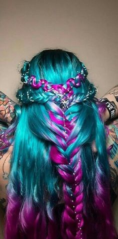 Hair Braid Designs, Blue And Pink Hair, Wild Hair Color, Vivid Hair, Peekaboo Hair, Cute Hair Colors, Hair Color Unique, Creative Hair Color