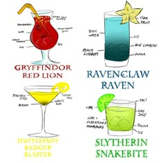 the different types of cocktails are shown in this poster, which includes names and pictures