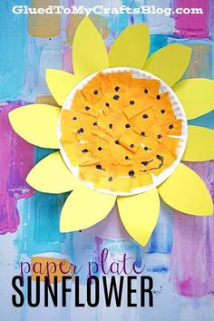 a paper plate sunflower made from construction paper and glue with the words paper plate sunflower on it