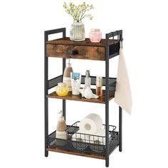 a bathroom shelf with soap, lotion and other personal care items on it in front of a white background