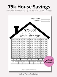 the printable house savings sheet for $ 15, 000 is shown in black and white