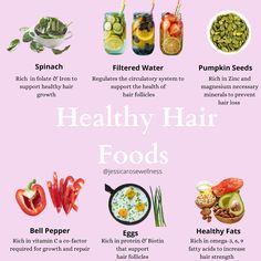 Healthy Hair Foods (eat these foods for hair growth) Foods For Hair Growth, Foods For Hair, Hair Diet, Stuffed Peppers Healthy, Protein Packed Meals, Probiotic Foods, Protein Rich Foods, Female Hair, Well Balanced Diet