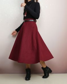 * A midi wool skirt, worked out a comfortable and flattering long skirt for daily wear. * Accurate and smart cut to visually slim and let your legs look longer and slender. * Made of quality wool faric, with fully lined, comfortable and warm. * Materials: 30% wool, 20% cotton, 50% polyseter Shop sizing chart FYI ( actual body figures, not laying flat clothes measurements) Size XS (US 2, UK 6, German 32, French 34) Bust: fits bust around 33.5 inches/85cm Waist: fits waist around 26 inches/66cm Hi Knee-length Maxi Skirt For Workwear In Fall, Relaxed Fit Belted Flared Skirt, Solid Long Pencil Skirt For Fall, Red Midi Skirt For Workwear, Winter Fitted Belted Skirt, Belted Relaxed Midi Skirt, Full Skirt For Workwear In Fall, Fall Midi-length Lined Pencil Skirt, Fall Midi Length Lined Pencil Skirt