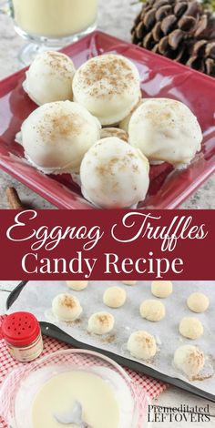 eggnog truffles candy recipe on a red plate